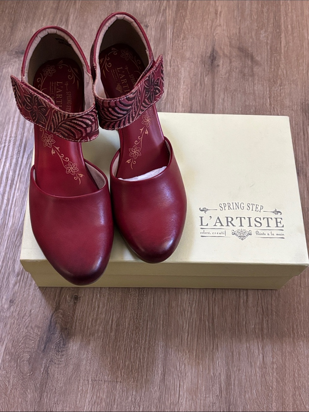 L'Artiste by Spring Step Red Floral Ankle-Strap Heels